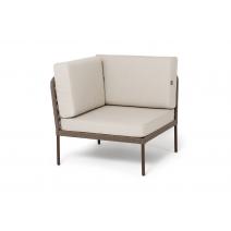  "Канны" угловой модуль плетеный из роупа, каркас алюминий коричневый (RAL8016) муар, роуп коричневый круглый, ткань бежевая 15052, фото 1 