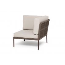  "Канны" угловой модуль плетеный из роупа, каркас алюминий коричневый (RAL8016) муар, роуп коричневый круглый, ткань бежевая 15052, фото 3 