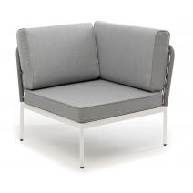  "Канны" угловой модуль плетеный из роупа, каркас алюминий белый муар, роуп светло-серый круглый, ткань светло-серая, фото 1 