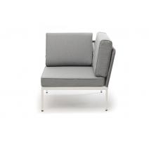  "Канны" угловой модуль плетеный из роупа, каркас алюминий белый муар, роуп светло-серый круглый, ткань светло-серая, фото 2 