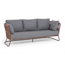  "Багамы" диван 3-местный плетеный из роупа, каркас алюминий бежево-серый (RAL7006) муар, роуп серо-коричневый 23мм, ткань светло-серая, фото 2 