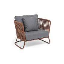  "Багамы" кресло плетеное из роупа, каркас алюминий коричневый (RAL8016) муар, роуп BZ23-ED31, ткань темно-серая 027, фото 2 