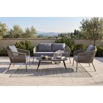  "Комо" лаунж-зона 4-местная плетеная из роупа (веревки), каркас алюминиевый бежево-серый, роуп серо-коричневый, фото 1 