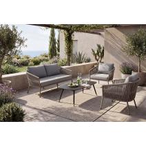  "Комо" лаунж-зона 4-местная плетеная из роупа (веревки), каркас алюминиевый бежево-серый, роуп серо-коричневый, фото 2 