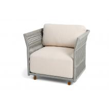  "Лугано" кресло плетеное из роупа, каркас алюминий светло-серый (RAL7035) муар, роуп серый меланж круглый, ткань Mossle светло-бежевая, фото 1 