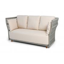  "Лугано" диван 3-местный плетеный из роупа, каркас алюминий светло-серый (RAL7035) муар, роуп серый меланж круглый, ткань Mossle светло-бежевая, фото 1 