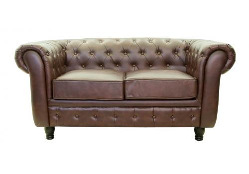  Коричневый кожаный двухместный диван Chesterfield, фото 1 