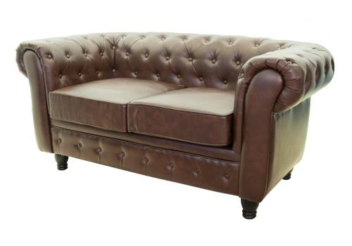  Коричневый кожаный двухместный диван Chesterfield, фото 2 