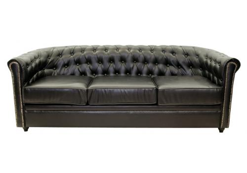  Черный трехместный диван из кожи Karo black 3S, фото 1 