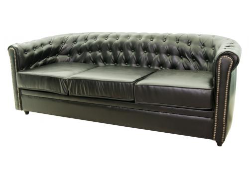  Черный трехместный диван из кожи Karo black 3S, фото 2 