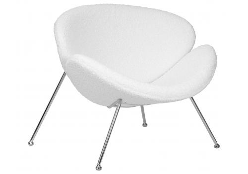  Кресло дизайнерское DOBRIN EMILY, белый (букле) ткань , хромированная сталь, фото 1 