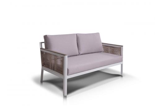  "Сан Ремо" диван 2-местный плетеный из роупа, каркас алюминий белый, роуп бежевый, ткань бежевая, фото 3 