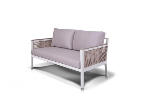 "Сан Ремо" диван 2-местный плетеный из роупа, каркас алюминий белый, роуп бежевый, ткань бежевая, фото 4 