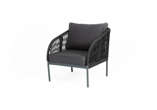  "Канны" кресло плетеное из роупа, каркас алюминий темно-серый (RAL7024) муар, роуп темно-серый круглый, ткань Savana grafit, фото 1 