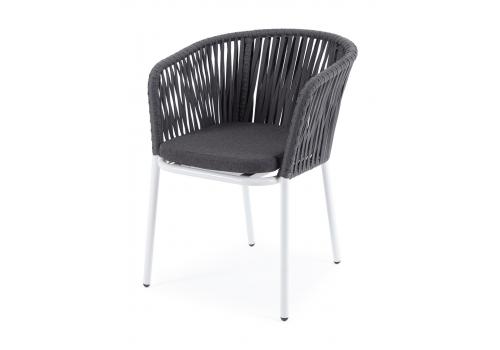  "Бордо" стул плетеный из роупа, каркас алюминий белый шагрень, роуп серый 15мм, ткань темно-серая, фото 1 