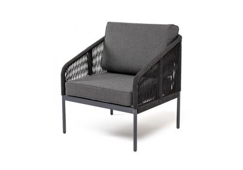  "Канны" кресло плетеное из роупа, каркас алюминий темно-серый (RAL7024) шагрень, роуп темно-серый круглый, ткань Savana grafit, фото 1 