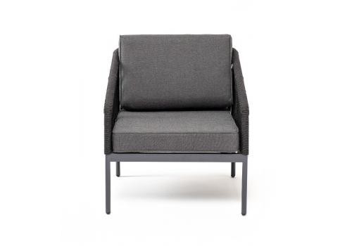  "Канны" кресло плетеное из роупа, каркас алюминий темно-серый (RAL7024) шагрень, роуп темно-серый круглый, ткань Savana grafit, фото 2 