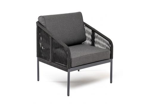  "Канны" кресло плетеное из роупа, каркас алюминий темно-серый (RAL7024) шагрень, роуп темно-серый круглый, ткань Savana grafit, фото 3 