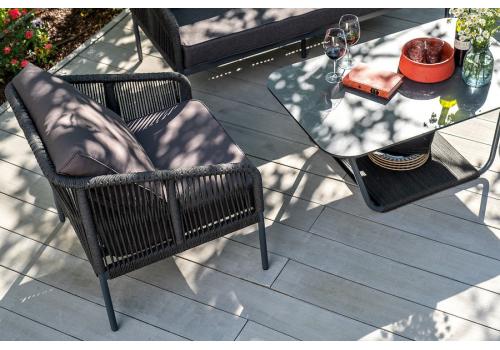  "Канны" кресло плетеное из роупа, каркас алюминий темно-серый (RAL7024) шагрень, роуп темно-серый круглый, ткань Savana grafit, фото 14 