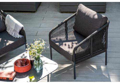  "Канны" кресло плетеное из роупа, каркас алюминий темно-серый (RAL7024) шагрень, роуп темно-серый круглый, ткань Savana grafit, фото 15 