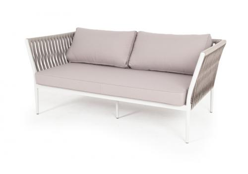  "Касабланка" диван 2-местный плетеный из роупа, каркас алюминий светло-серый (RAL7035) шагрень, роуп серо-коричневый 23мм, ткань бежевая интерьерная, фото 3 