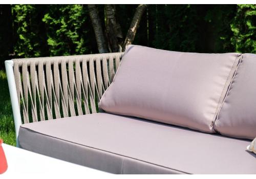  "Касабланка" диван 2-местный плетеный из роупа, каркас алюминий светло-серый (RAL7035) шагрень, роуп серо-коричневый 23мм, ткань бежевая интерьерная, фото 6 