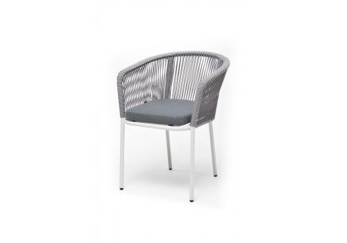  "Марсель" стул плетеный из роупа, каркас алюминий белый шагрень, роуп светло-серый круглый, ткань светло-серая, фото 1 