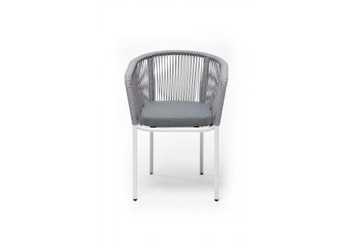  "Марсель" стул плетеный из роупа, каркас алюминий белый шагрень, роуп светло-серый круглый, ткань светло-серая, фото 2 
