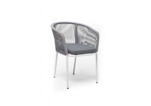  "Марсель" стул плетеный из роупа, каркас алюминий белый шагрень, роуп светло-серый круглый, ткань светло-серая, фото 3 