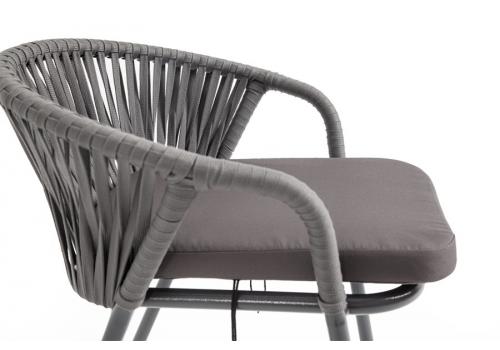  "Женева" стул плетеный из роупа, каркас алюминий темно-серый (RAL7024) шагрень, роуп серый 15мм, ткань серая, фото 4 