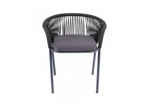  "Женева" стул плетеный из роупа, каркас алюминий темно-серый (RAL7024) шагрень, роуп темно-серый круглый, ткань темно-серая, фото 2 