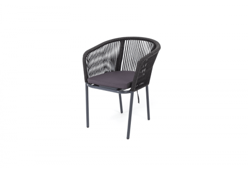  "Марсель" стул плетеный из роупа, каркас алюминий серый (RAL7022), роуп темно-серый круглый, ткань серая, фото 1 