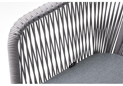  "Марсель" стул плетеный из роупа, каркас алюминий белый шагрень, роуп серый круглый, ткань серая, фото 5 
