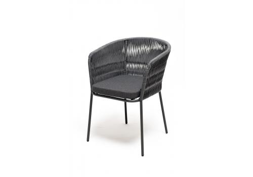  "Бордо" стул плетеный из роупа (колос), каркас из стали серый (RAL7022) муар, роуп серый 15мм, ткань серая, фото 1 