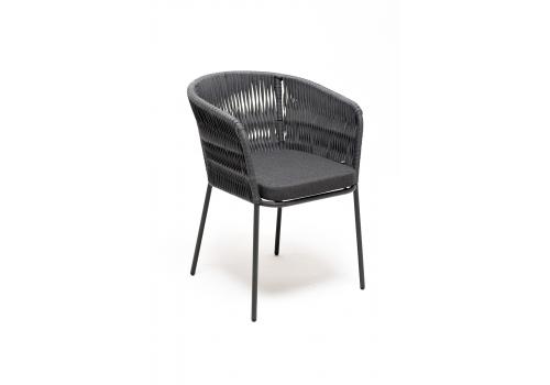  "Бордо" стул плетеный из роупа (колос), каркас из стали серый (RAL7022) муар, роуп серый 15мм, ткань серая, фото 3 