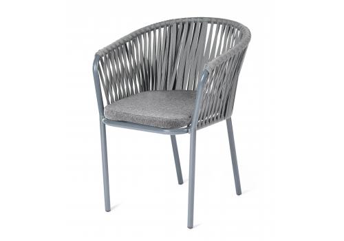  "Бордо" стул плетеный из роупа, каркас из стали серый (RAL7022) муар, роуп серый 15мм, ткань серая, фото 1 