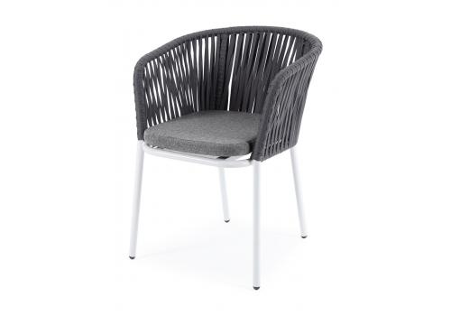  "Бордо" стул плетеный из роупа, каркас алюминий белый шагрень, роуп серый 15мм, ткань серая, фото 1 