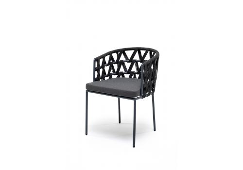  "Диего" стул плетеный из роупа, каркас из стали серый (RAL7022), роуп темно-серый круглый, ткань серая, фото 1 