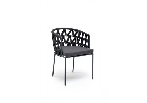  "Диего" стул плетеный из роупа, каркас из стали серый (RAL7022), роуп темно-серый круглый, ткань серая, фото 2 