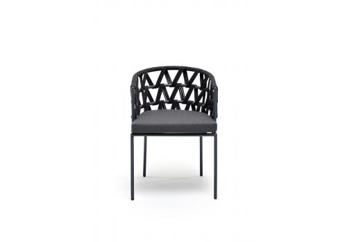  "Диего" стул плетеный из роупа, каркас из стали серый (RAL7022), роуп темно-серый круглый, ткань серая, фото 3 