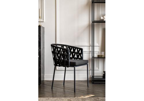  "Диего" стул плетеный из роупа, каркас из стали серый (RAL7022), роуп темно-серый круглый, ткань серая, фото 11 