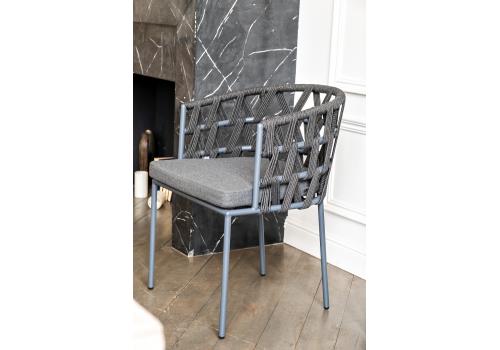  "Диего" стул плетеный из роупа, каркас из стали серый (RAL7022), роуп темно-серый круглый, ткань серая, фото 12 