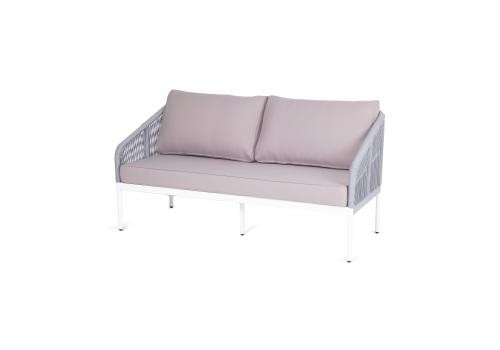  "Канны" диван 2-местный плетеный из роупа, каркас алюминий белый, роуп светло-серый круглый, ткань светло-серая, фото 1 