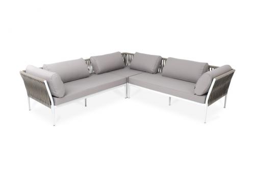  "Касабланка" диван модульный плетеный из роупа, каркас алюминий, роуп бежевый 20мм, ткань Neo ash, фото 1 