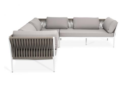  "Касабланка" диван модульный плетеный из роупа, каркас алюминий, роуп бежевый 20мм, ткань Neo ash, фото 2 