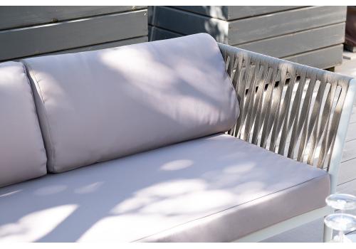 "Касабланка" диван модульный плетеный из роупа, каркас алюминий, роуп бежевый 20мм, ткань Neo ash, фото 9 