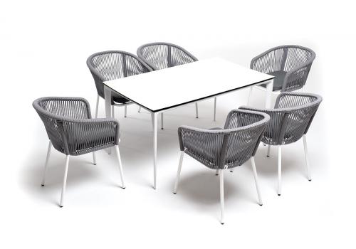  "Малага" обеденная группа на 6 персон со стульями "Марсель", каркас белый, роуп светло-серый, фото 1 