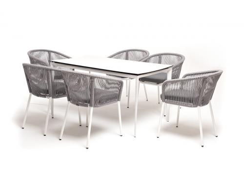  "Малага" обеденная группа на 6 персон со стульями "Марсель", каркас белый, роуп светло-серый, фото 4 