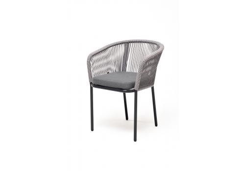  "Марсель" стул плетеный из роупа, каркас алюминий темно-серый (RAL7024), роуп светло-серый круглый, ткань светло-серая, фото 1 
