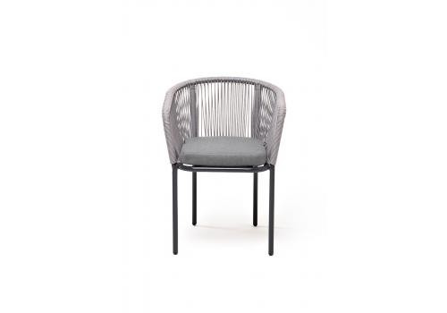 "Марсель" стул плетеный из роупа, каркас алюминий темно-серый (RAL7024), роуп светло-серый круглый, ткань светло-серая, фото 2 